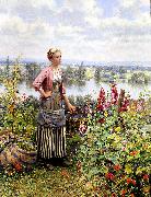 Daniel Ridgeway Knight Maria on the Terrace with a Bundle of Grass oil painting